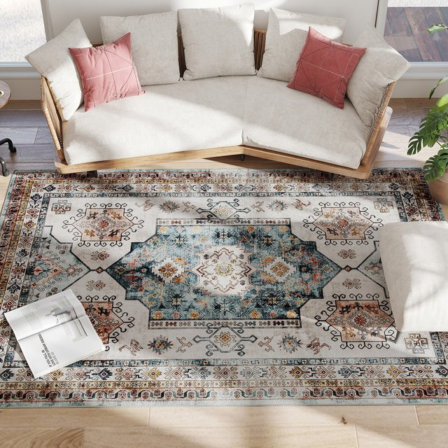 HOMCOM Vintage Kurzflor Teppich Rutschfest und Waschbar, Multicolor, B: 230 cm, T: 160 cm - Bild 1