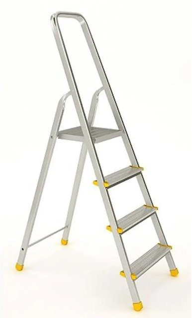 PROREGAL Metal Single Giraffe Einseitige Aluminium-Bügelleiter mit 3 Stufen, Höhe: 125 cm, Farbe: Silber - Bild 1