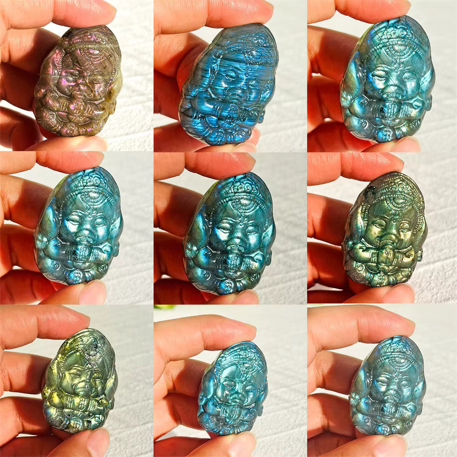 Handgefertigte Ganesha-Schnitzerei aus natürlichem Labradorit als Edelstein-Kunstwerk für deine Reiki-Heimdekoration oder DIY-Schmuckherstellung - Bild 5