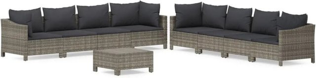 vidaXL 9-tlg Garten-Lounge-Set Modell 55 aus grauem PE-Rattan mit Kissen und pulverbeschichtetem Stahlrahmen - Bild 1