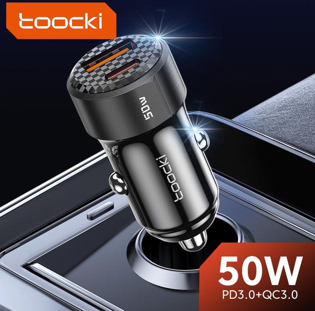 Toocki 50W USB C Auto Ladegerät mit PD und QC 3.0 Schnellladefunktion in Schwarz - Bild 1