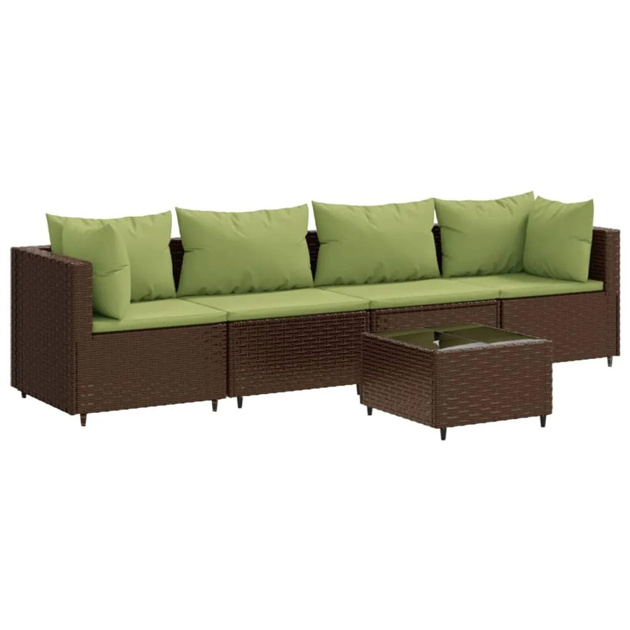 vidaXL 5-tlg Garten-Lounge-Set aus braunem Poly-Rattan mit Kissen und Glastisch - Bild 2