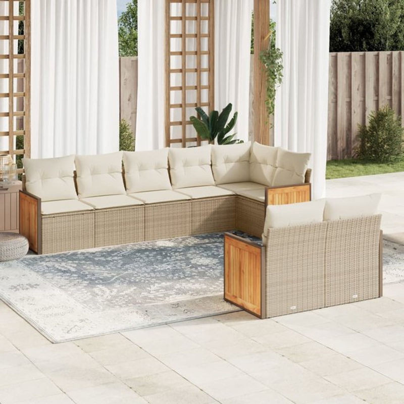 Vidaxl Gartenmöbel-Set aus Polyrattan mit Kissen, 8-teilig, Beige, Modernes Design - Bild 1