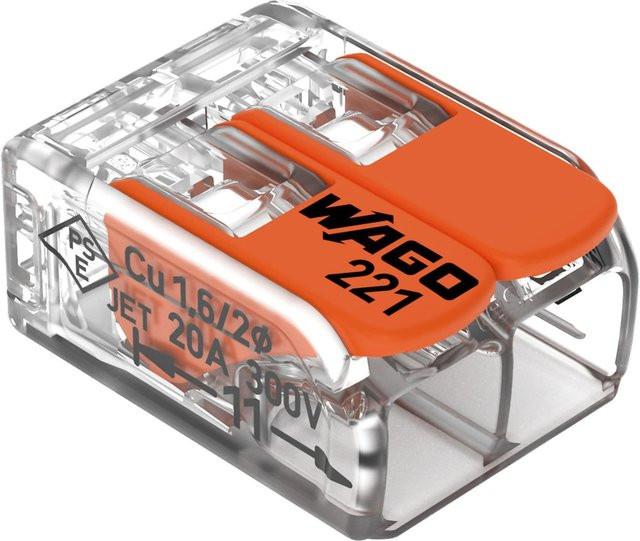Wago Hebelklemme Compact 221-412, 2-polig, 0,2-4 mm², transparent und orange, 10 Stück - Bild 1