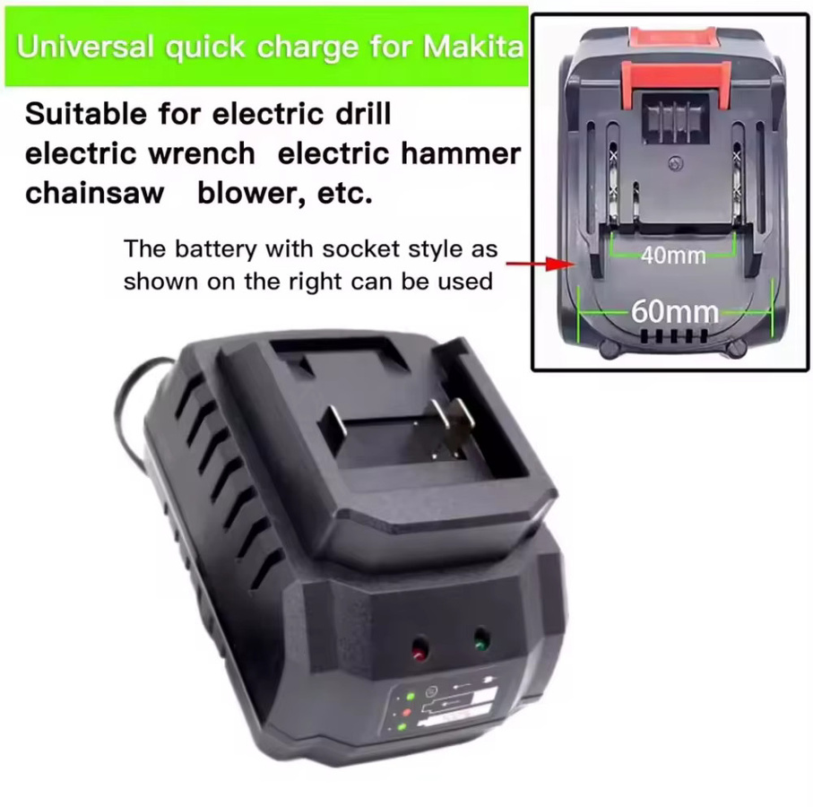 Batterieladegerät für Makita 18V und 21V Li-Ion Akkus, kompatibel mit BL1415, BL1420, BL1815, BL1830, BL1840, BL1860, Farbe: Schwarz - Bild 3