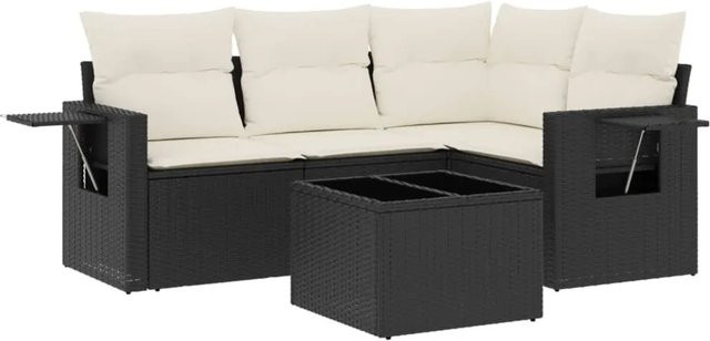 vidaXL 5-teilige Garten-Sofagarnitur aus Poly-Rattan mit Kissen in Schwarz - Bild 1