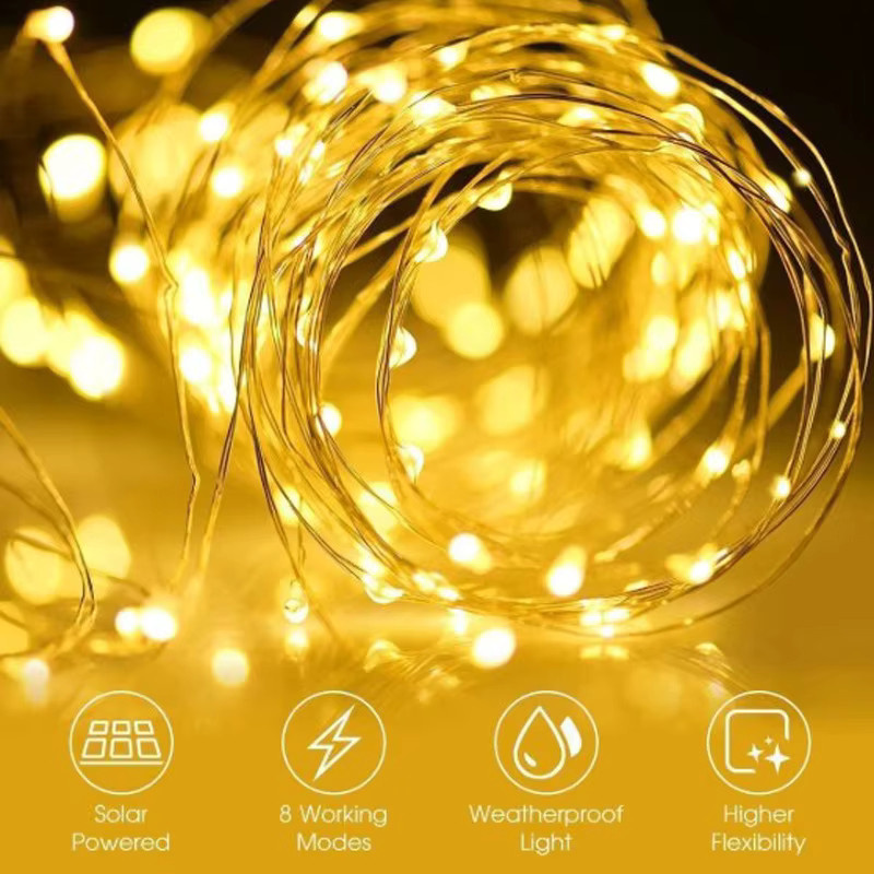 IEEYEEY Solar LED Lichterkette aus Kupferdraht mit 32m Länge, wasserdichte Garten-Fee-Lichterkette für Außenbereich, Weihnachten und Hochzeiten - Bild 2