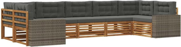 vidaXL Outdoor-Sofagarnitur aus Akazienholz in L-Form mit Kissen, Anthrazit und Natur - Bild 1