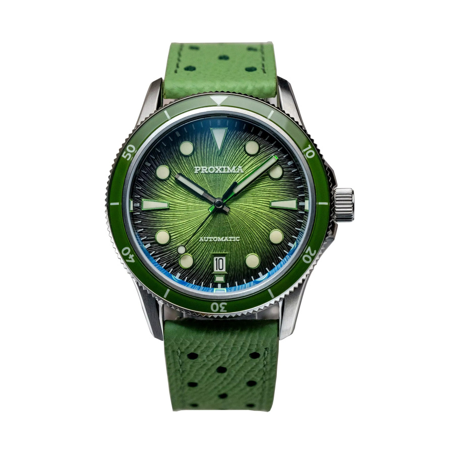 Proxima Armbanduhr Automatik, Leder, 39 mm, Herren, Grün, Silber - Bild 3