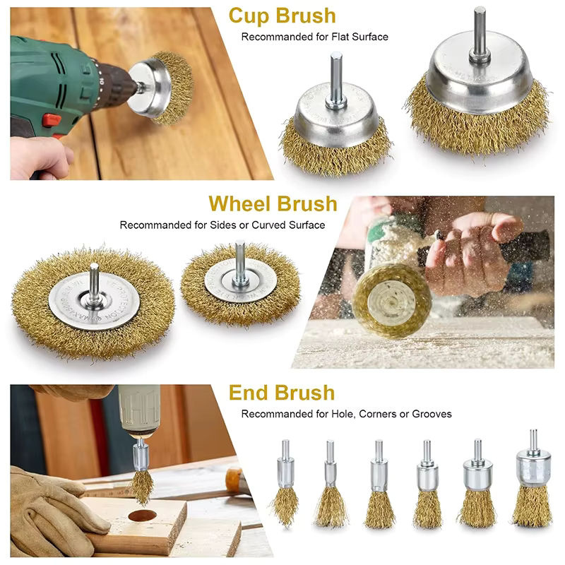 TQLQ Drahtbürstenrad-Set in Silber mit 1/4-Zoll-Schaft zum Reinigen von Rost, Peeling und Schleifen für Bohrer und Winkelschleifer - Bild 4