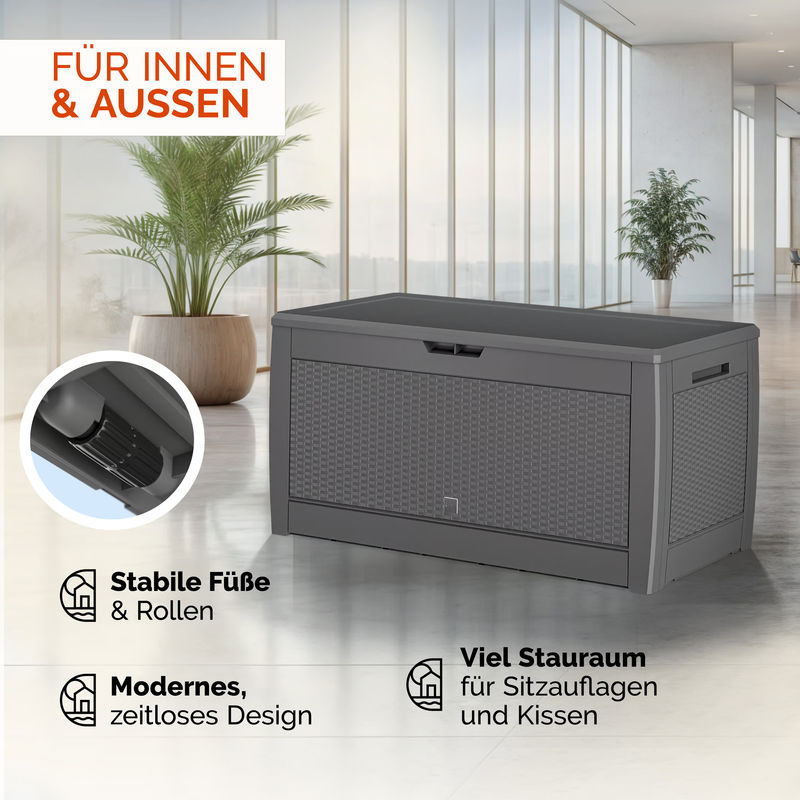 CASARIA Gartenbox Rato in Grau mit Rattan-Optik, 310 Liter, wasserdicht, Kunststoff, B: 119 cm, T: 60 cm, H: 60 cm - Bild 5