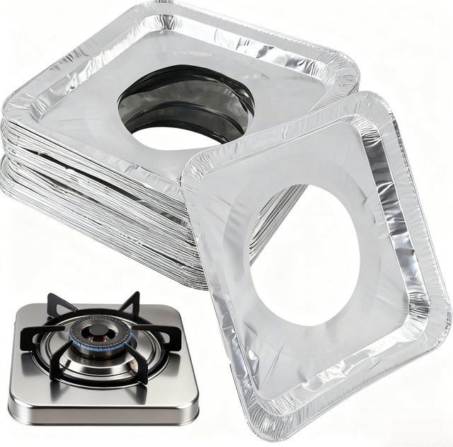 FEB.WIND Quadratische Einweg-Gasherd-Einlagen aus Aluminiumfolie in Silber, 10/20 Stück - Bild 1