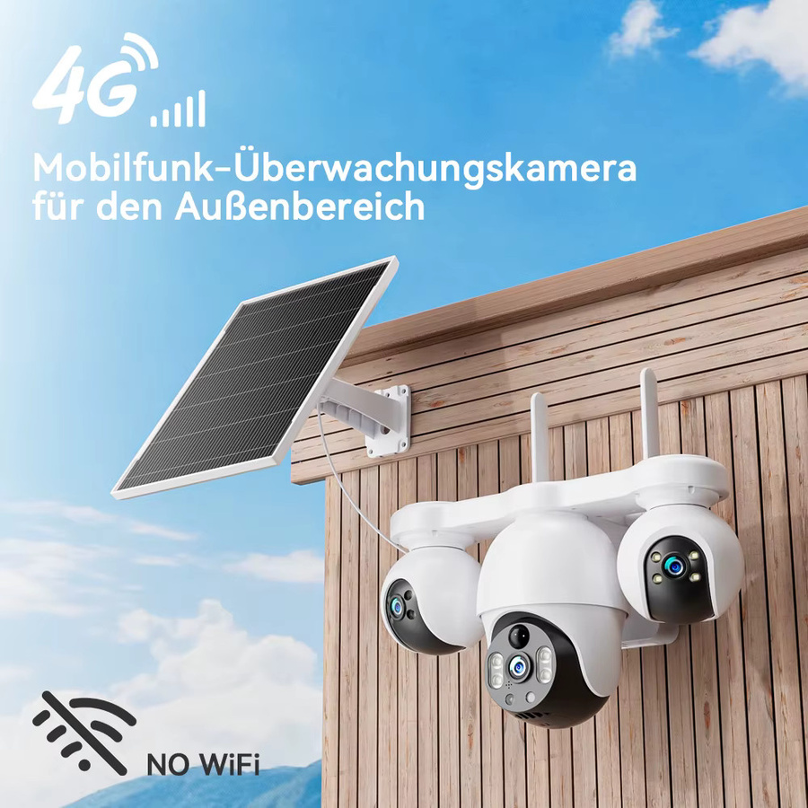 V380 Pro 4G LTE Solar Überwachungskamera für den Außenbereich mit 8MP Dreifach-Objektiv, PTZ und Auto-Tracking, Weiß - Bild 2