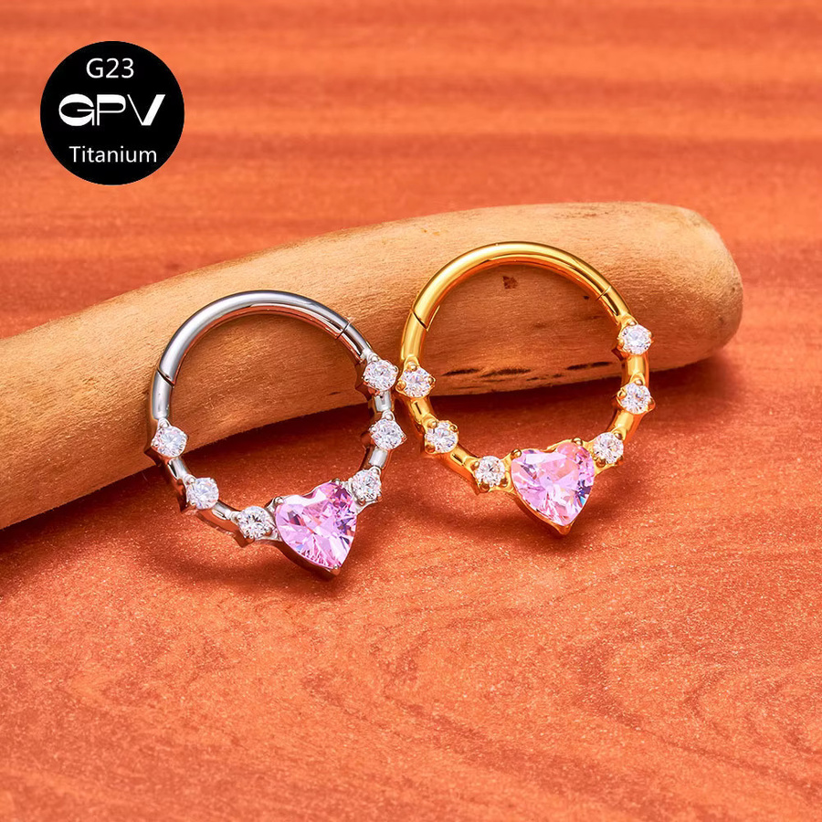 Nasenring Titan, Herzförmig, Zirkonia, Punk-Stil, Unisex - Bild 2