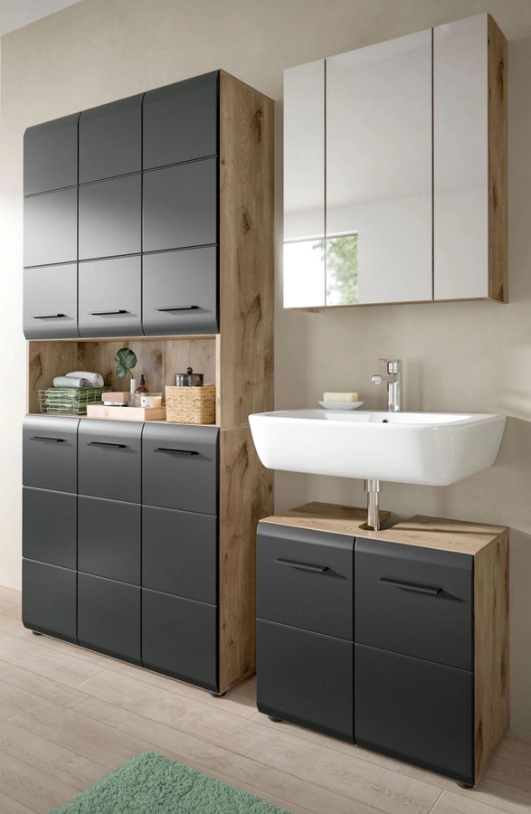 Badmöbel Set Cover von Inn.Furn in Schwarz und Eiche, 3-teilig, modern, Breite: 165 cm, Höhe: 185 cm - Bild 1