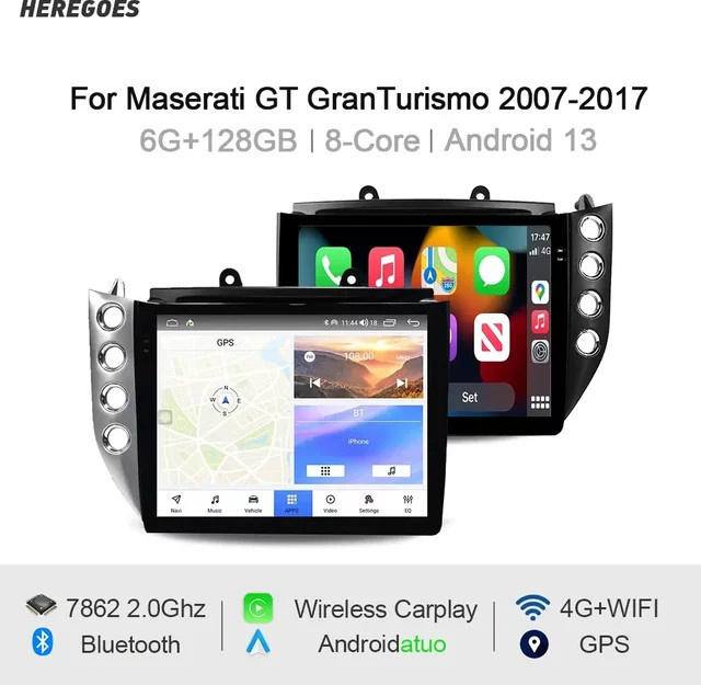 Android 13 Auto Radio Multimedia Player mit GPS und Wifi für Maserati GranTurismo GT 2007-2017, 10,4 Zoll, 6GB RAM, 128GB Speicher, Schwarz - Bild 1
