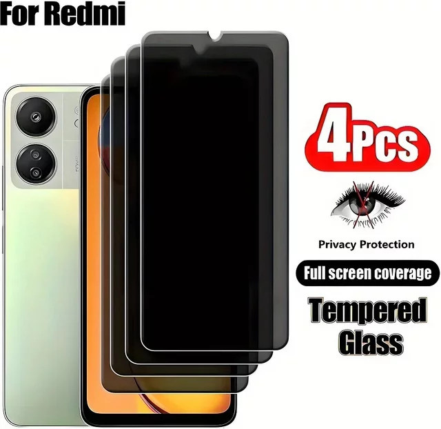 DIXSG 4er Pack Anti-Spy Displayschutzfolie aus gehärtetem Glas für Redmi Note 14 5G 13 12 11 Pro 14S 12S 11S 15C 15 14C 13C 12C 10A 9A in Schwarz und Transparent - Bild 1