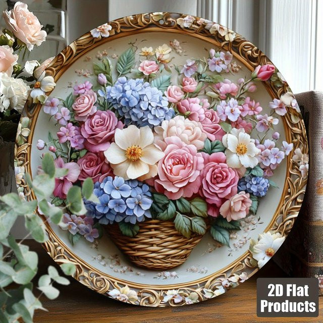 VogueMetal Rundes Blumen-Wandkunst Schild aus Aluminium in Multicolour, Durchmesser: 60,96 cm - Bild 1