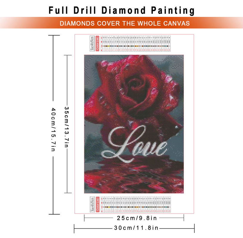 AZQSD Diamantmalerei 5D Rose Blume Mosaik DIY Handarbeit Stickerei in Rot mit runden Steinen - Bild 3