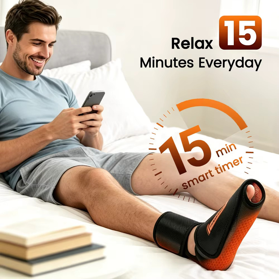 PASTSKY Elektrisches Fuß- und Knöchelmassagegerät mit Luftdruck, Wärme und Vibration, 3-stufig einstellbare Massage-Bandage, kabelloses Fußentspannungspolster, Schwarz - Bild 5