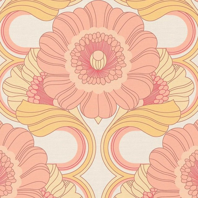 PROFHOME 395305-GU Retro Tapete mit floralem Blumenmuster in Creme-Weiß, Alt-Rosa und Ocker-Gelb, Vlies-Tapete, matt, Breite: 0,53 m, Länge: 8,50 m - Bild 1