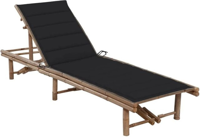 Furnicato Garten-Sonnenliege aus Bambus mit Auflage in Schwarz, B/T/H: 200 x 65 x 30-87 cm - Bild 1
