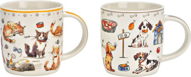 2er-Set Becher Hund und Katz aus Porzellan in Weiß von G. Wurm GmbH - Bild 1