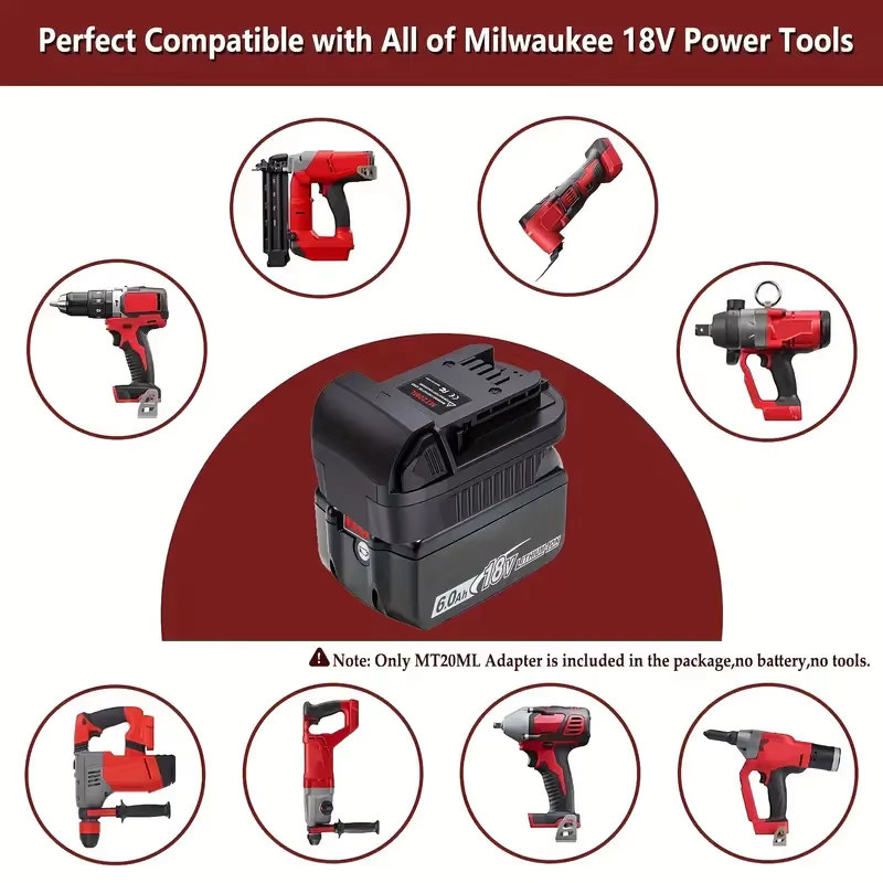 GiFi Power MT20ML Batterieadapter für Makita 18V Li-Ionen-Akkus BL1830 BL1860 BL1815 zur Nutzung mit Milwaukee 18V Akkus, Schwarz - Bild 4