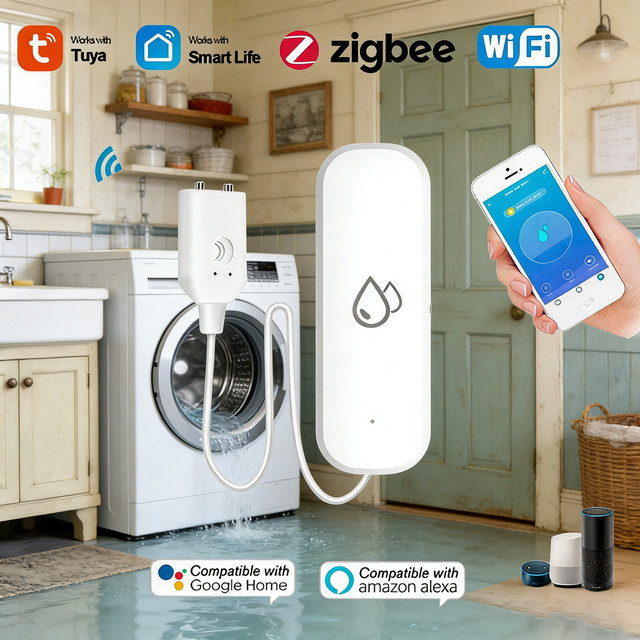 Tuya Smart Life Wasserleck-Sensor mit WiFi und Zigbee zur Überflutungserkennung in Weiß - Bild 1