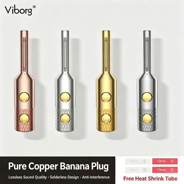 Viborg Bananenstecker aus reinem Rotkupfer, gold und rhodium beschichtet, lötfreier Lautsprecherkabel-Verbinder für HiFi-Verstärker - Bild 1