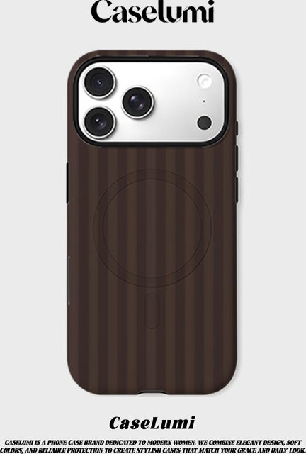 CaseLumi Matte Bumper MagSafe Schutzhülle für iPhone 17 16 15 14 13 Pro Max Stoßfeste PC-Hülle Dunkelbraun mit Streifen - Bild 1