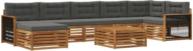 vidaXL Outdoor-Sofagarnitur in U-Form aus Akazienholz mit 8 Kissen in Natur und Anthrazit - Bild 1