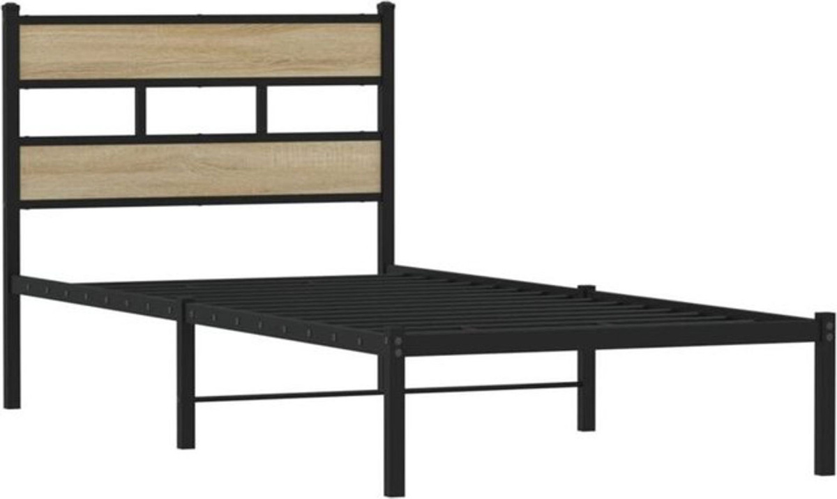 Metallbett Vidaxl in Sonoma-Eichen-Optik und Schwarz, B/T/H: 100 x 190 x 91,5 cm - Bild 1