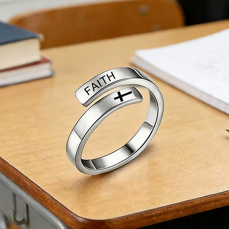 konminry Kreuzring Edelstahl, Silber, Unisex - Bild 3