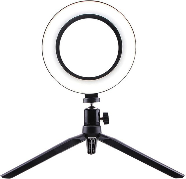 Andoer LED-Ringlicht 260 mm in Schwarz mit Tischstativ 16 cm, dimmbares Selfie-Licht für Fotografie und Kamera - Bild 1