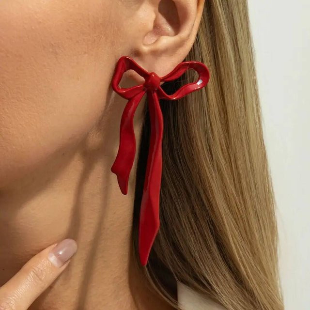 KunJoe Ohrringe, Metall, Rote Schleife, Vintage, Damen - Bild 1