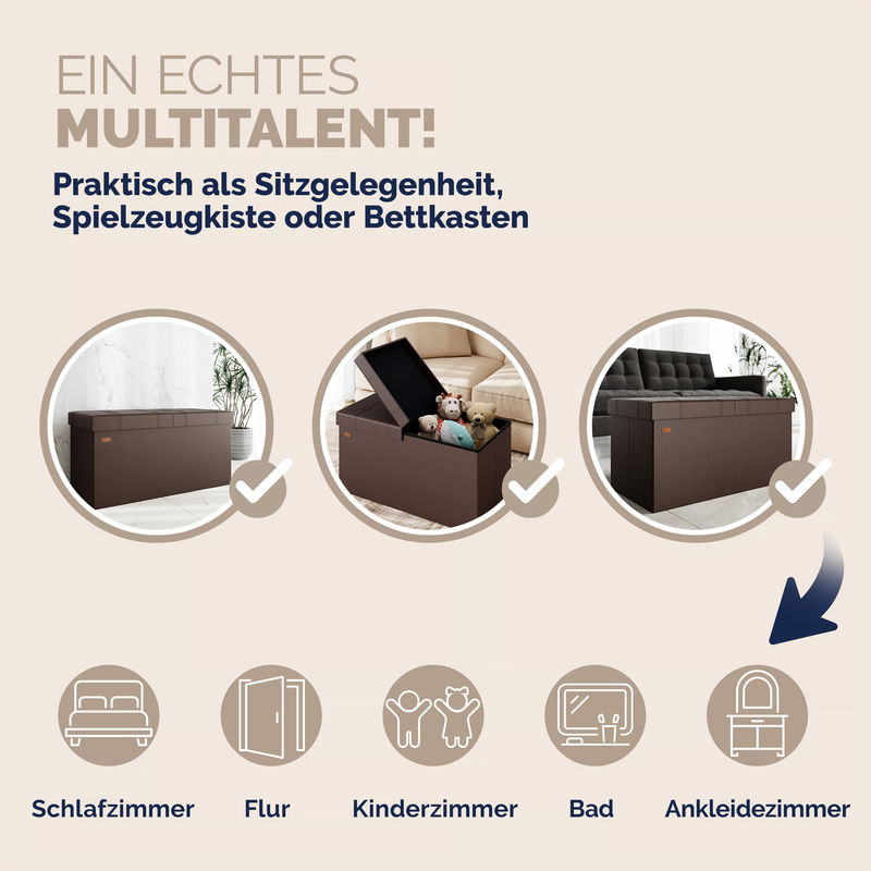 Casaria Sitzbank Braun mit Stauraum und faltbarer Funktion B/T/H: 80 x 40 x 40 cm - Bild 5