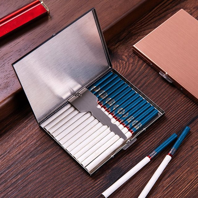 KeYi Zigarettenetui aus Edelstahl in Silber, 9er Pack, tragbares und feuchtigkeitsbeständiges Metall-Etui für Männer - Bild 1