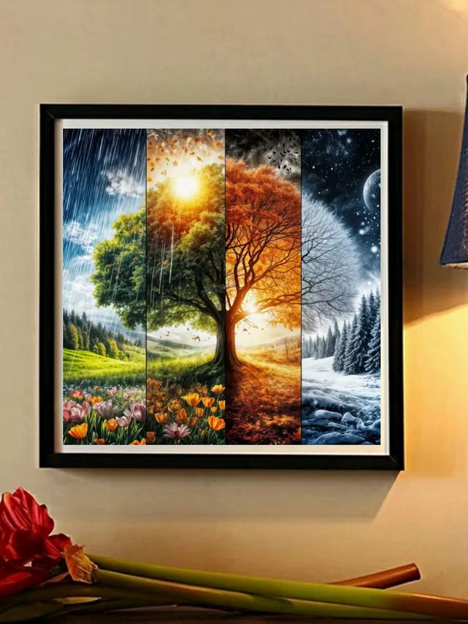 Potdemiel 5D DIY Diamantmalerei Set Vier Jahreszeiten Wald Landschaft mit bunten runden Diamanten als Mosaik Handwerk Kit - Bild 6