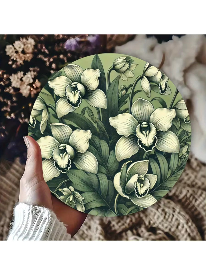 Rundes Metallschild Potdemiel mit grünem Blumenmuster im Vintage-Stil, Durchmesser: 19,81 cm - Bild 6