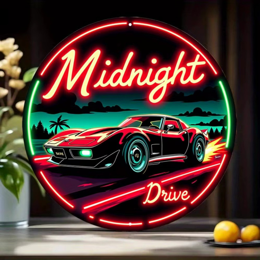 Potdemiel Heritage Light Midnight Drive Vintage-Neon-Metallschild mit Roadster-Design - Bild 2
