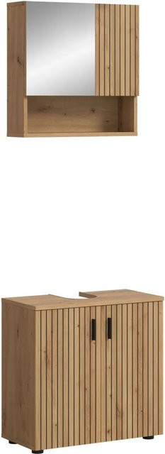 Inn.Furn Badmöbel Set Livia in Eiche, 2-teilig mit Spiegelschrank und Waschbeckenunterschrank, Braun, Breite: 60 cm - Bild 1