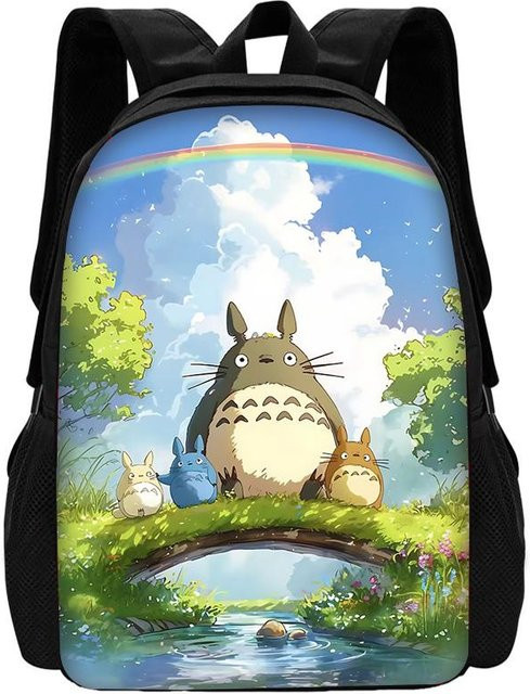 Kinder Schulrucksack Set von Fancy Style Studio mit Brotdose und Federmäppchen im Anime Totoro Design, Mehrfarbig - Bild 1
