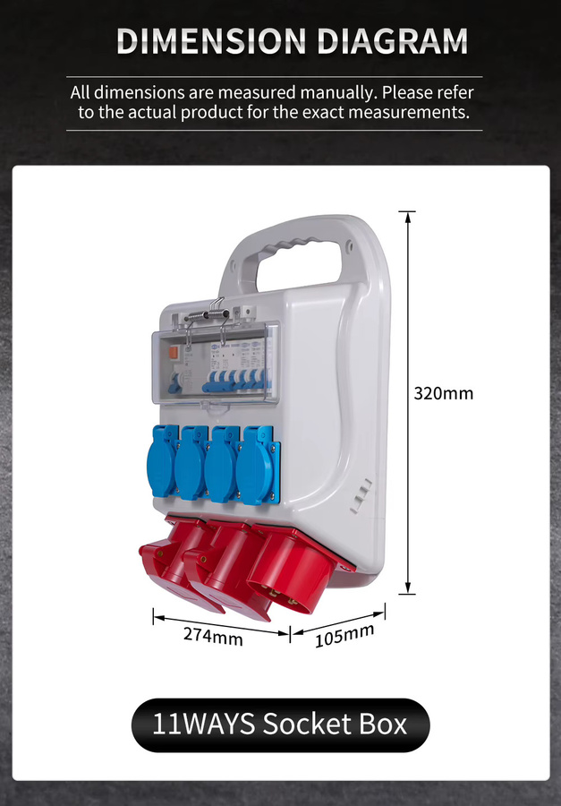 TOMZN Industrielle Wasserdichte Steckdosenbox IP65 für Außenbereich, Tragbarer Baustellen-Stromschalter 3-Phasen AC 400V 32A - Bild 3