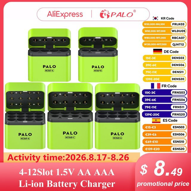 PALO Lithium-Akkuladegerät für 1,5V AA und AAA Batterien mit USB Typ-C Schnellladung und LED-Licht in Grün - Bild 1