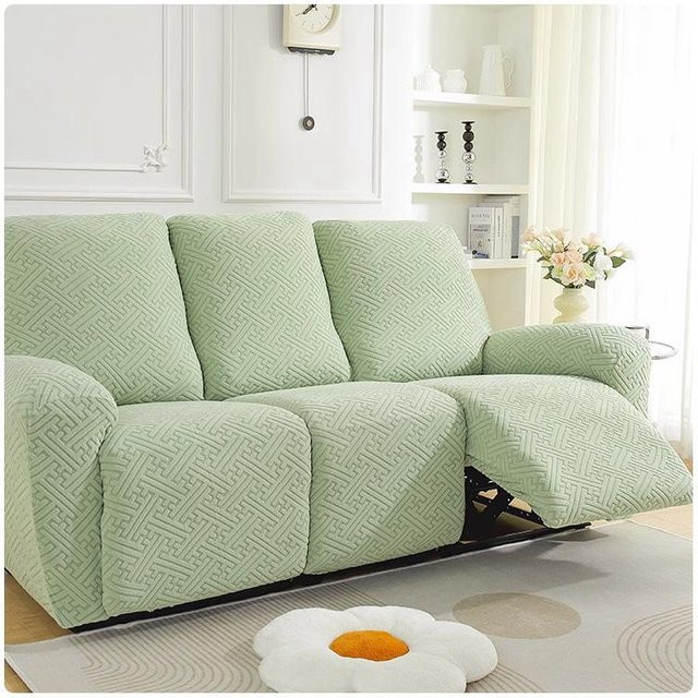 Elastischer Sofabezug aus Samt in Grün mit geometrischem Design von BC Pet Supplies für Sessel und Sofas, Breite: 190-230 cm - Bild 1