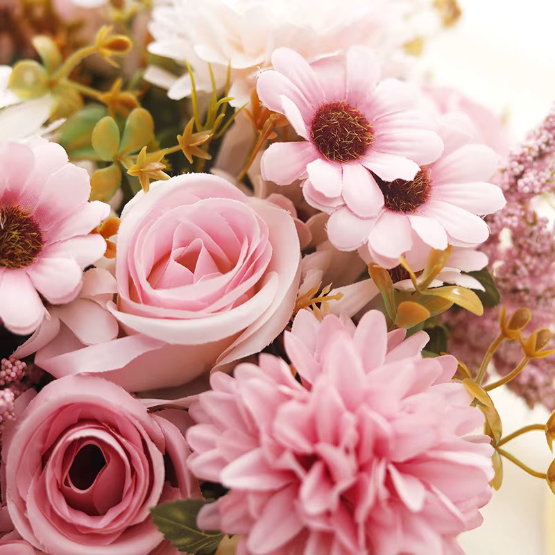 Kahaul Künstliche Hybridblume aus Seide in Orange Coffee mit Rose, Hortensie und Gänseblümchen für deine Dekoration - Bild 2