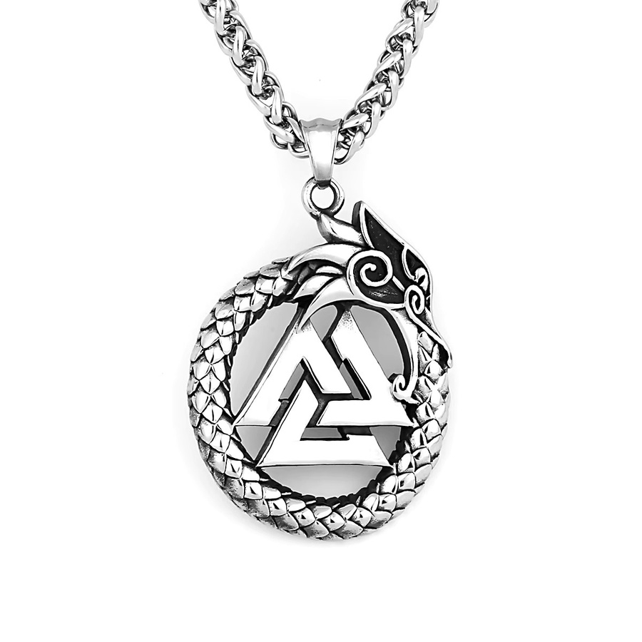 Vikings Never Fade Halskette, Ouroboros Valknut Rune Amulett, Edelstahl, Herren - Bild 3