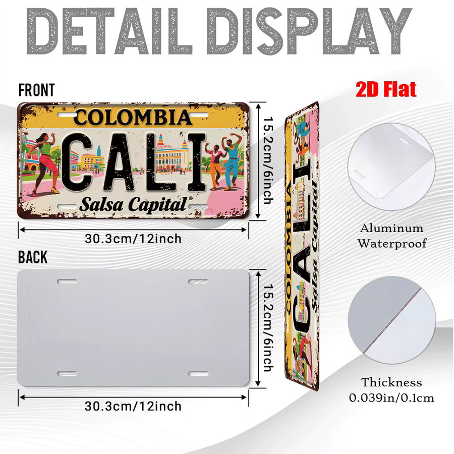 CIFBUY Vintage Metall-Nummernschild Colombia Cali Aluminium-Wanddekoration, B: 30,48 cm, H: 15,24 cm, Mehrfarbig - Bild 5
