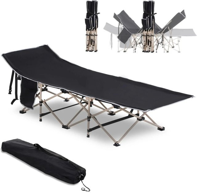 Outsunny Campingbett faltbar aus Stahl und Oxfordstoff in Schwarz, L: 190 cm, B: 68 cm, H: 52 cm - Bild 1